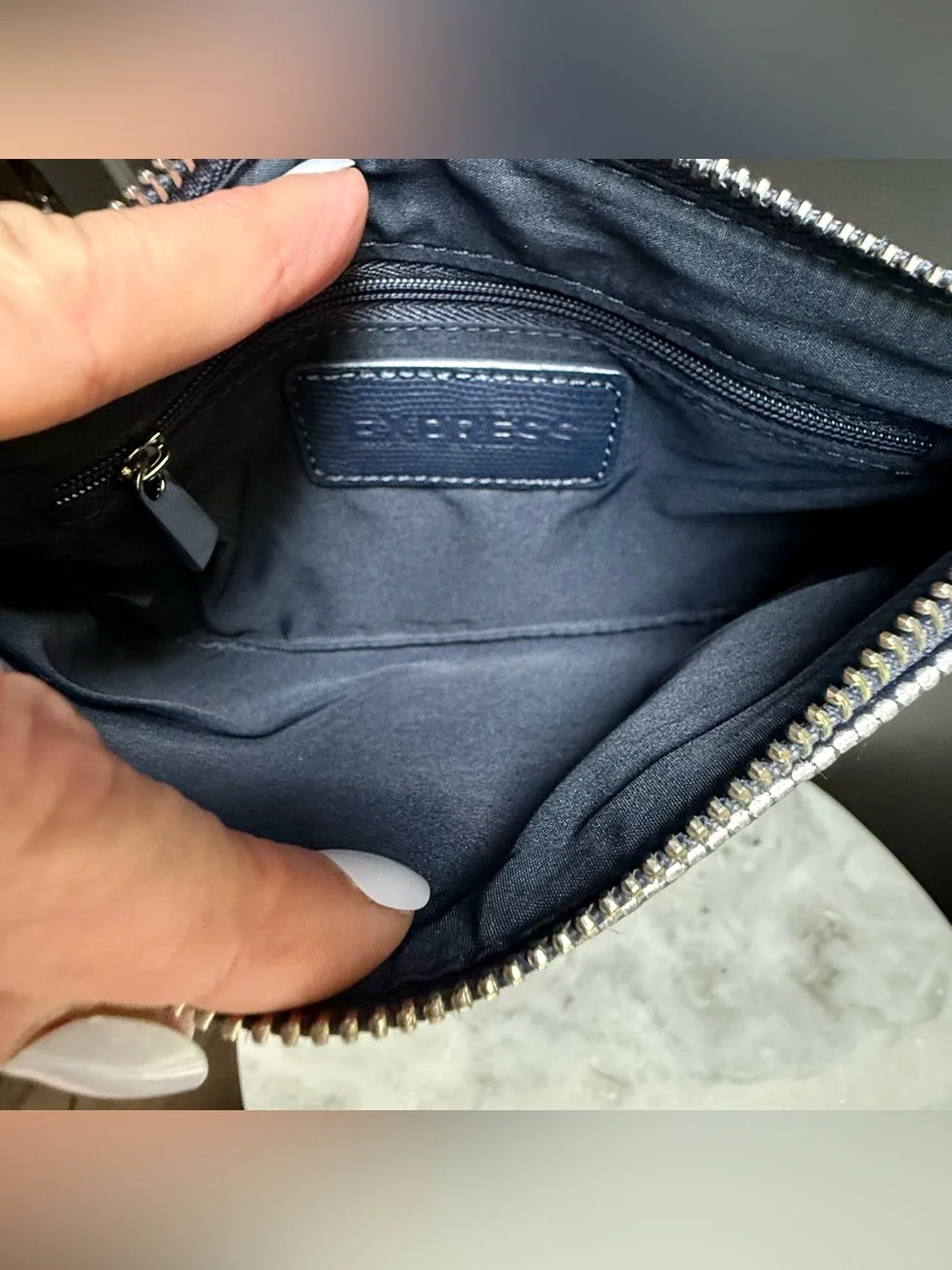 Express Navy and White Striped Wristlet Clutch
